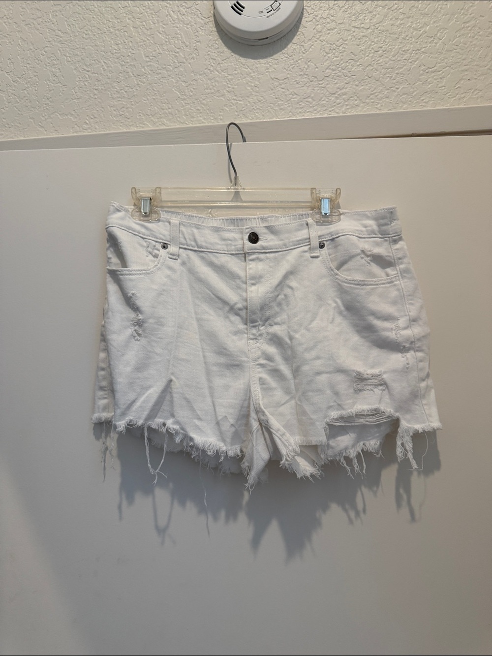 aerie White Distressed Frayed Hem Denim Shorts